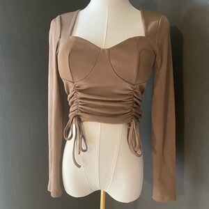 SHEIN Mocha Brown Ribbed Long Sleeve Crop Top – Size Small
